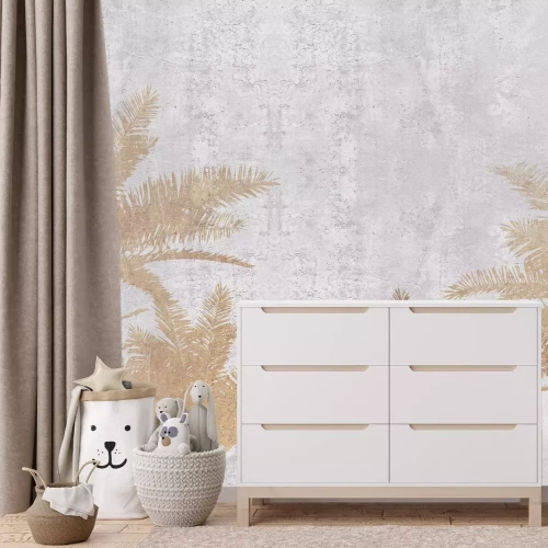 Fotobehang Palmbomen op een betonnen achtergrond in loftstijl