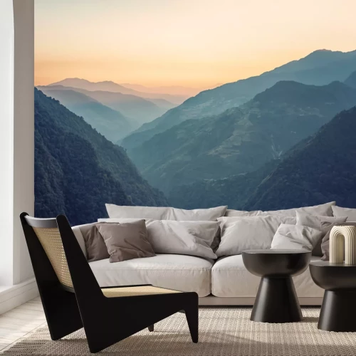 Fotobehang Bergen bij zonsonderganglandschap