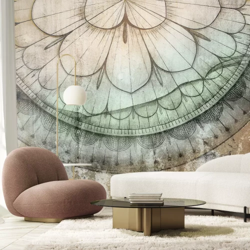 Fotobehang Mandala op een betonnen achtergrond in retrostijl