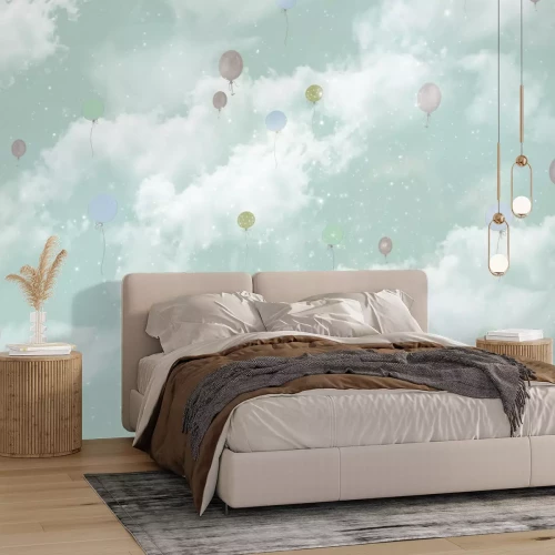 Fotobehang Ballonnen zweven tussen de sterren en wolken van de nachtelijke hemel