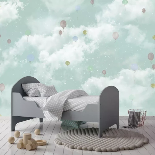 Fotobehang Ballonnen zweven tussen de sterren en wolken van de nachtelijke hemel