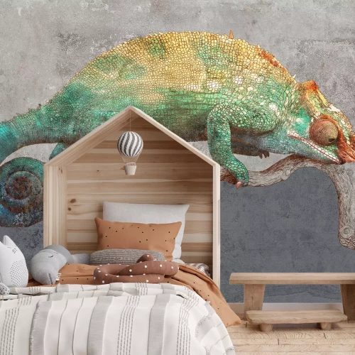 Fotobehang Abstracte kameleon op een tak