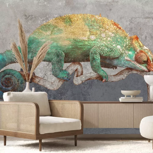 Fotobehang Abstracte kameleon op een tak