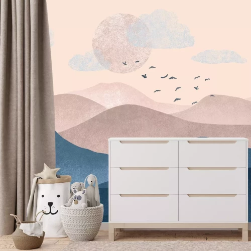 Fotobehang Een minimalistisch berglandschap in delicate tinten