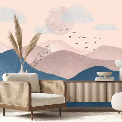 Fotobehang Een minimalistisch berglandschap in delicate tinten