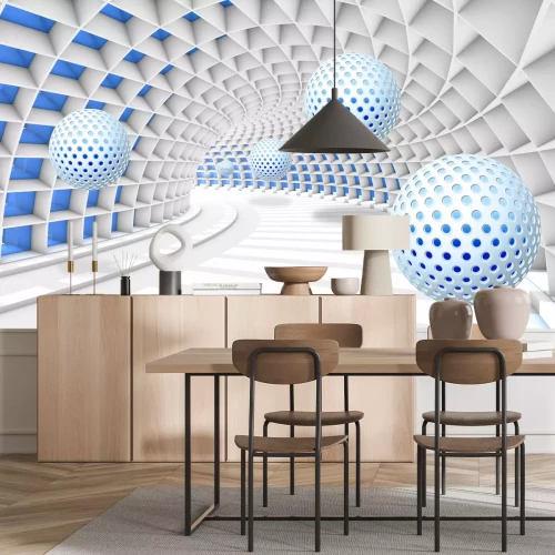 Fotobehang Abstracte bollen in een 3D-tunnel