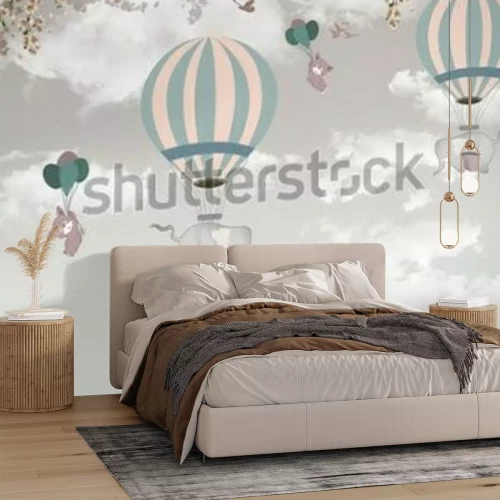 Fotobehang Olifanten in ballonnen in de lucht