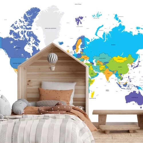 Fotobehang Wereldkaart met landen gemarkeerd