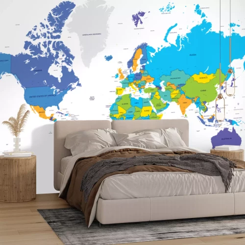 Fotobehang Wereldkaart met landen gemarkeerd