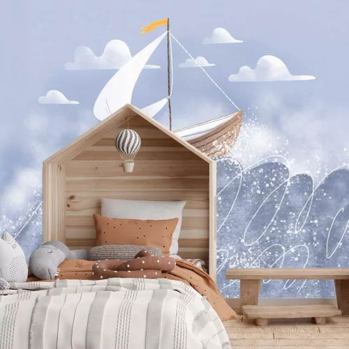 Fotobehang Een dynamische zeilboottocht op ruwe golven