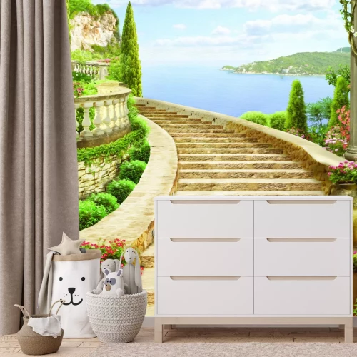 Fotobehang Een landschap van eeuwenoude trappen in harmonie met de natuur