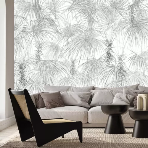 Fotobehang Palmbomen grijze tropische bladeren