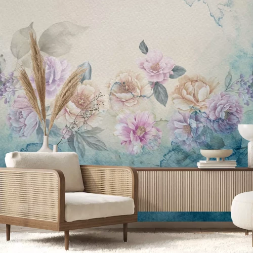 Fotobehang Roze en oranje bloemen