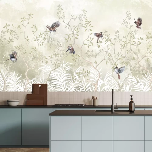 Fotobehang Vogels tussen de takken van de bomen