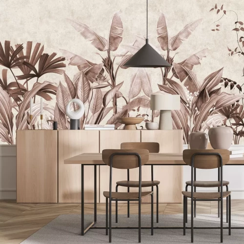 Fotobehang Tropische planten in bruin