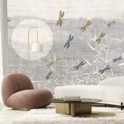 Fotobehang Libellen tegen de achtergrond van een beige landschap