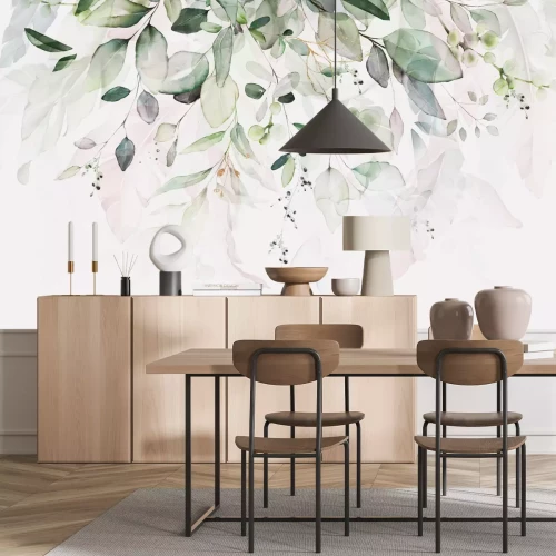 Fotobehang Aquarelstijl takjes en bladeren