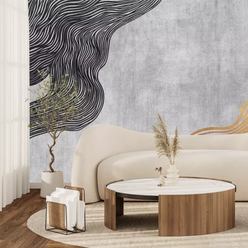 Fotobehang Minimalistische zwarte en gouden lijnen