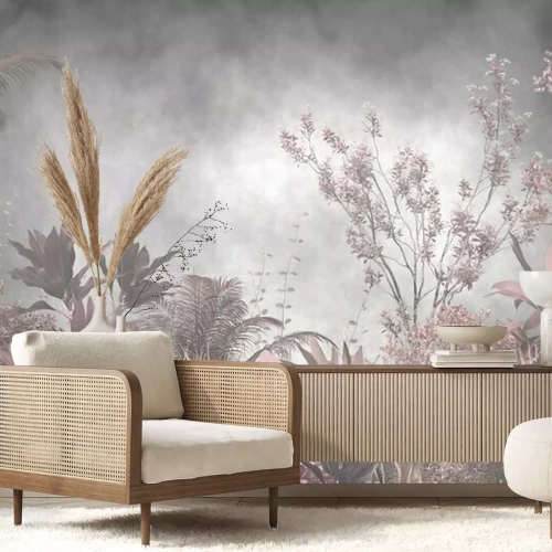 Fotobehang Tropische bladeren en bomen behangontwerp - 3D