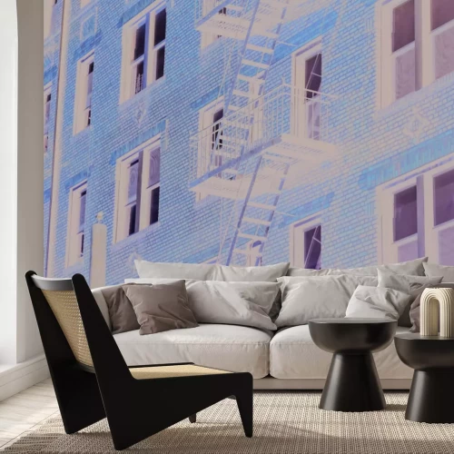 Fotobehang Historische voorgevel van een huurhuis met klassieke trap