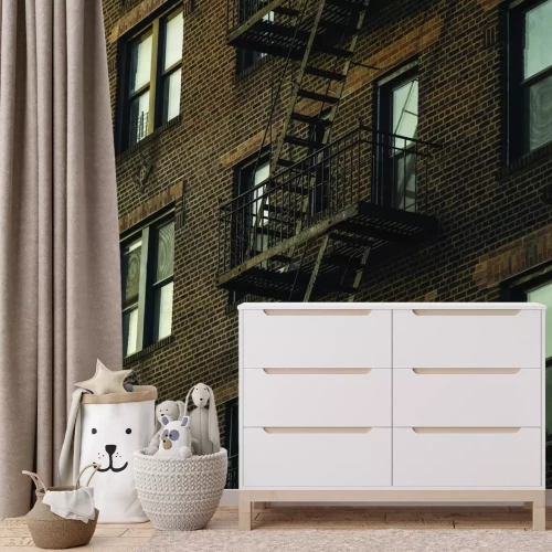 Fotobehang Historische voorgevel van een huurhuis met klassieke trap