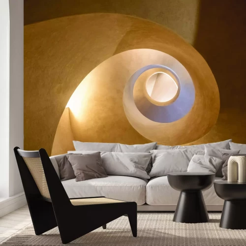 Fotobehang Wenteltrap van beton geïnspireerd op de vorm van een tunnel