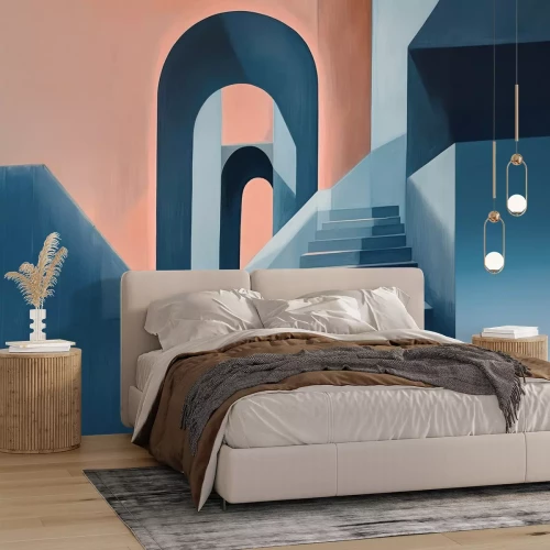 Fotobehang Innovatieve trappen met heldere geometrie