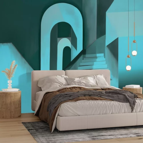 Fotobehang Architectonisch trappenontwerp met sterke lijnen