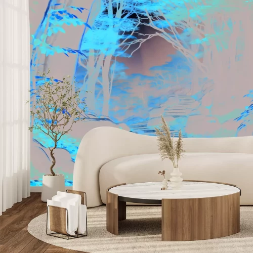 Fotobehang Een bospad met trappen in herfstkleuren