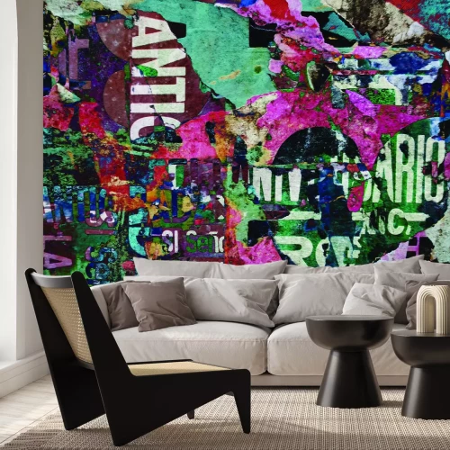 Fotobehang Een dynamisch artistiek patroon op de stadsmuur
