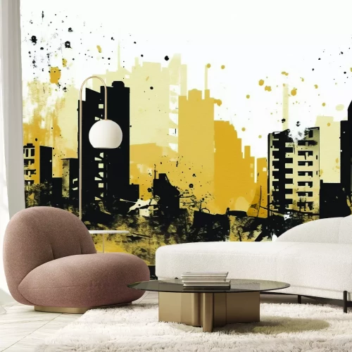 Fotobehang Aquarelweergave van de skyline van de stad met wolkenkrabbers