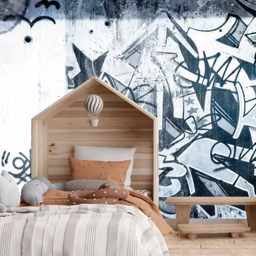 Fotobehang Graffiti in tinten zwart en wit op grijs beton