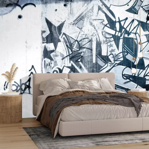 Fotobehang Graffiti in tinten zwart en wit op grijs beton