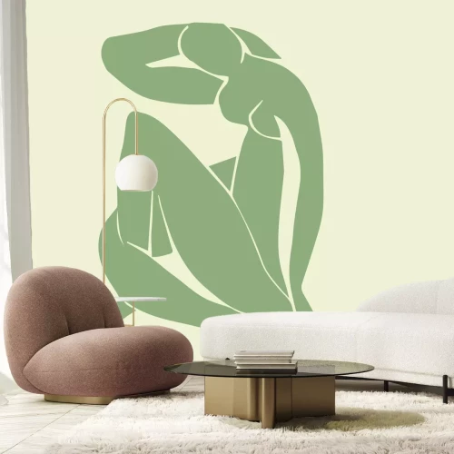 Fotobehang Een delicate omtrek van een vrouwenfiguur op een lichte achtergrond