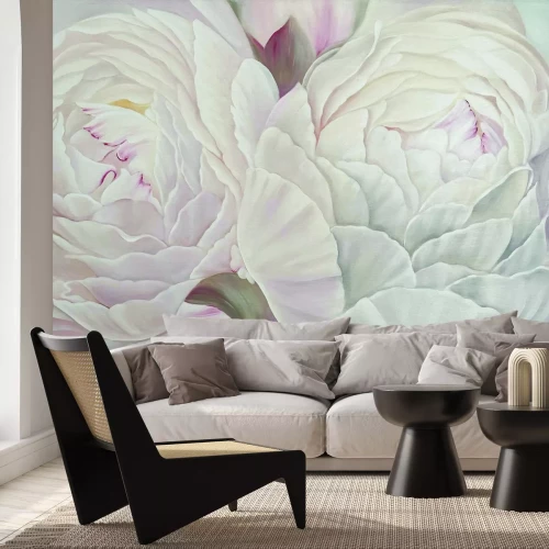 Fotobehang Subtiele pioenrozen in pasteltinten roze