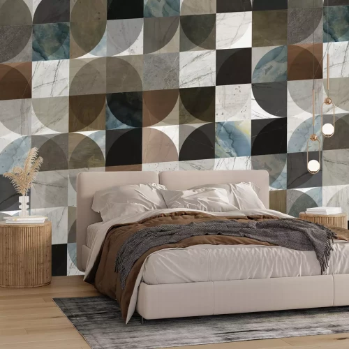 Fotobehang Een mozaïek van natuurlijke kleuren in de symmetrie van vormen