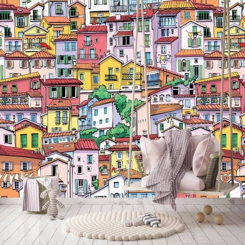 Fotobehang Landschap met kleurrijke huurkazernes