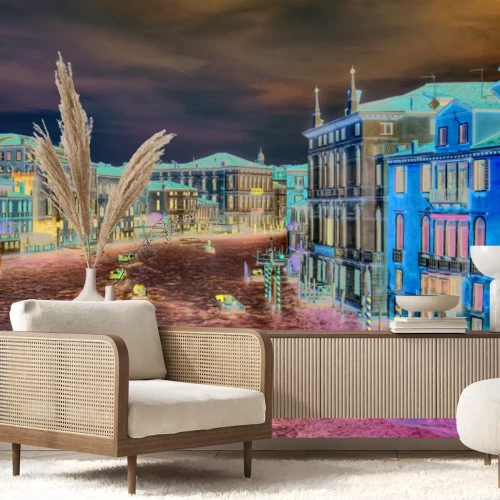 Fotobehang Romantisch tafereel van een Venetiaans kanaal met boten