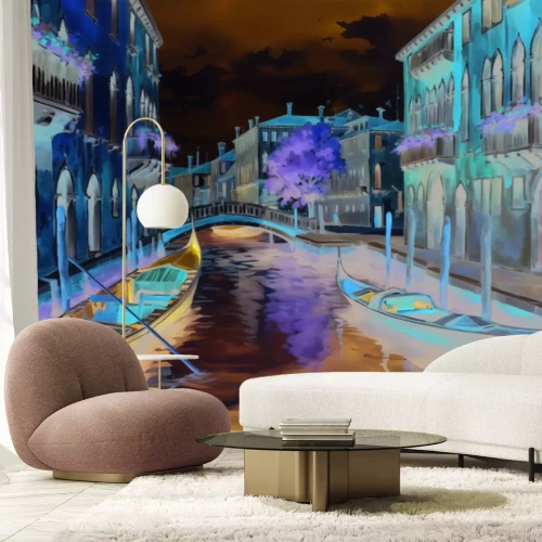 Fotobehang Een Venetiaans tafereel met gondels tegen de achtergrond van historische gebouwen