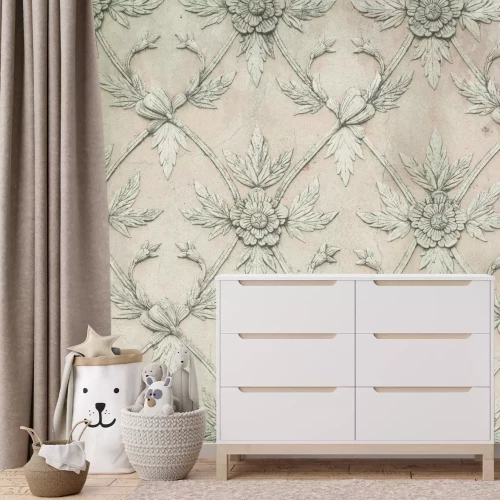 Fotobehang Een plantenornament op een ruwe betonnen achtergrond