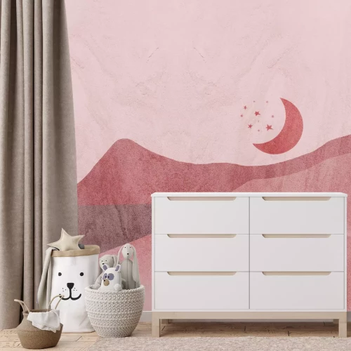 Fotobehang Aquarel woestijnlandschap met zon en maan