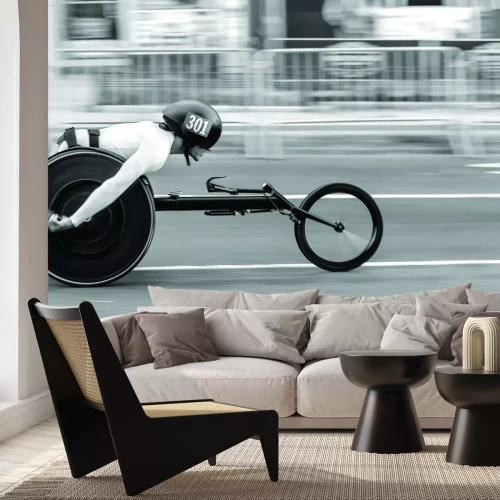 Fotobehang Een race op een gespecialiseerde sportrolstoel