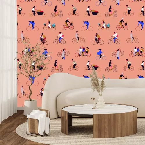 Fotobehang Energiek motief van mensen op fietsen