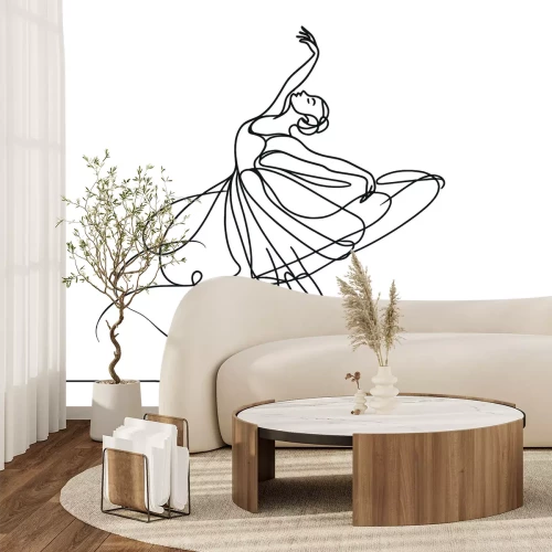 Fotobehang Een minimalistische schets van een ballerina in beweging