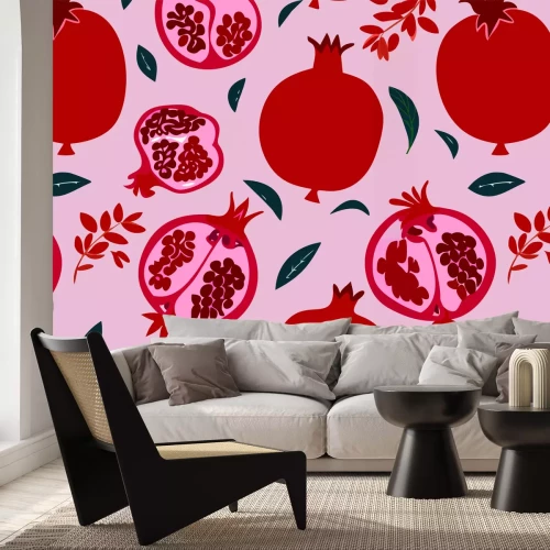 Fotobehang Sappige rode granaatappelpitten van dichtbij