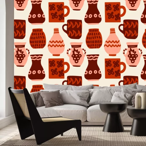 Fotobehang Met de hand versierde kleikruiken