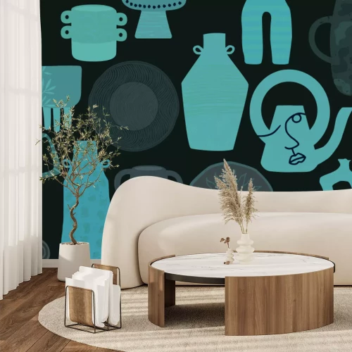 Fotobehang Porseleinen bordenset met kopjes en kannen