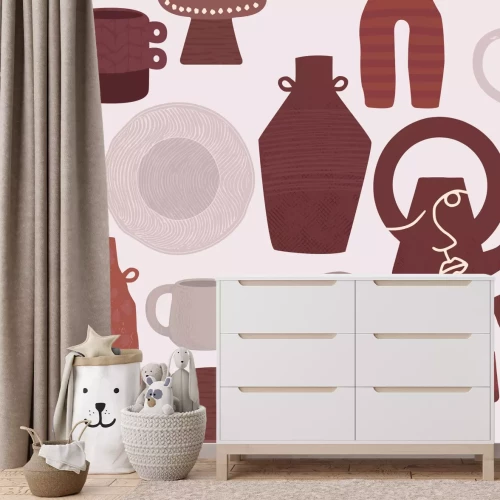 Fotobehang Porseleinen bordenset met kopjes en kannen