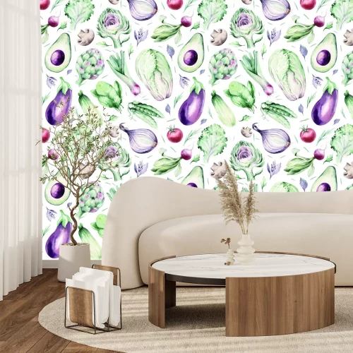 Fotobehang Groenteboeket met aubergine en kool