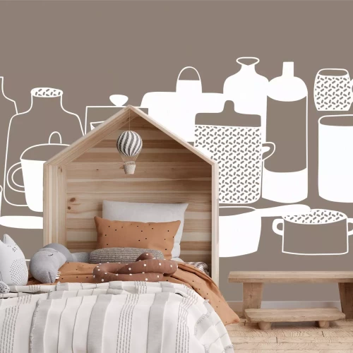 Fotobehang Schets van klassieke porseleinen potten en kannen